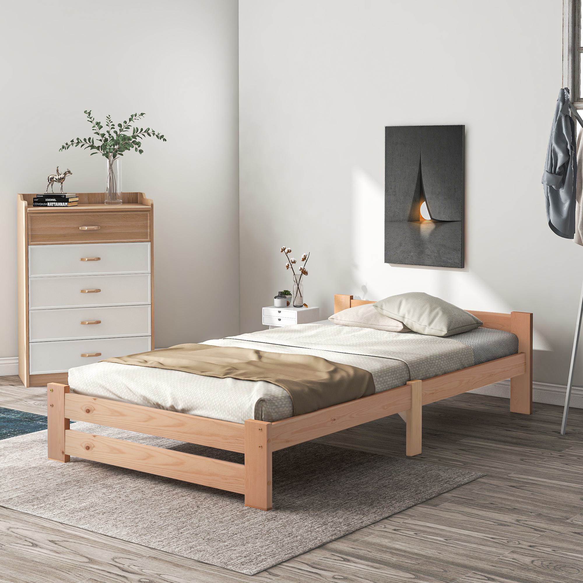 Massivholzbett mit Kopfteil und Lattenrost, ohne Matratze, 200x90 cm, Naturfarbe
