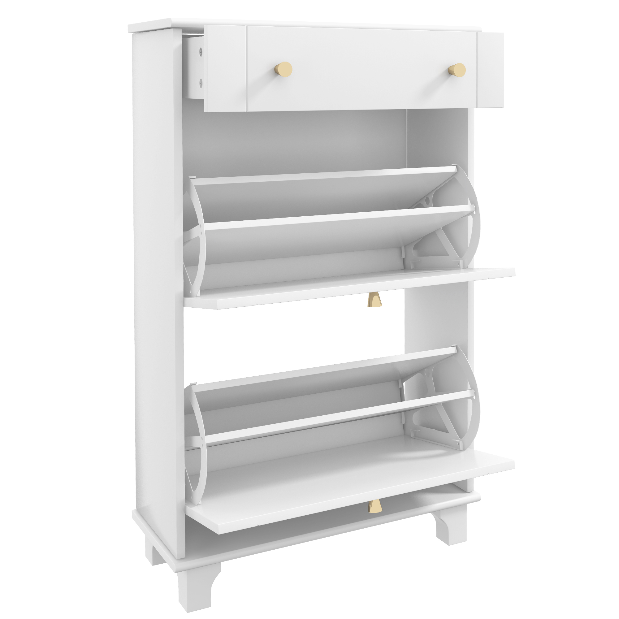 HOMCOM Schuhschrank für schmale Eingänge mit kippbaren Schubladen und verstellbarem Regal, 60 x 23,5 x 98,5 cm, weiß