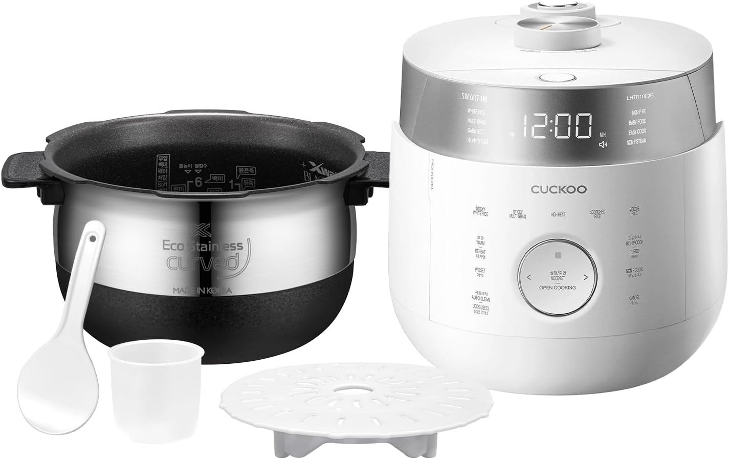 Small Stainless Steel Rice Cooker 6 Cups (Cooked), 12 Cups (Cooked) Induction Heating Dual Pressure, 16+ Menu Options (White)