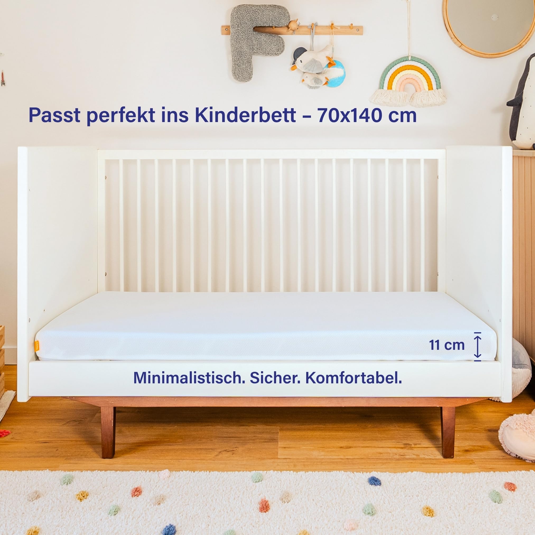 Kindermatratze 70x140 cm für Babybett und Kinderbett, extra hart, atmungsaktiv, abnehmbarer waschbarer Bezug, OEKO-TEX zertifiziert
