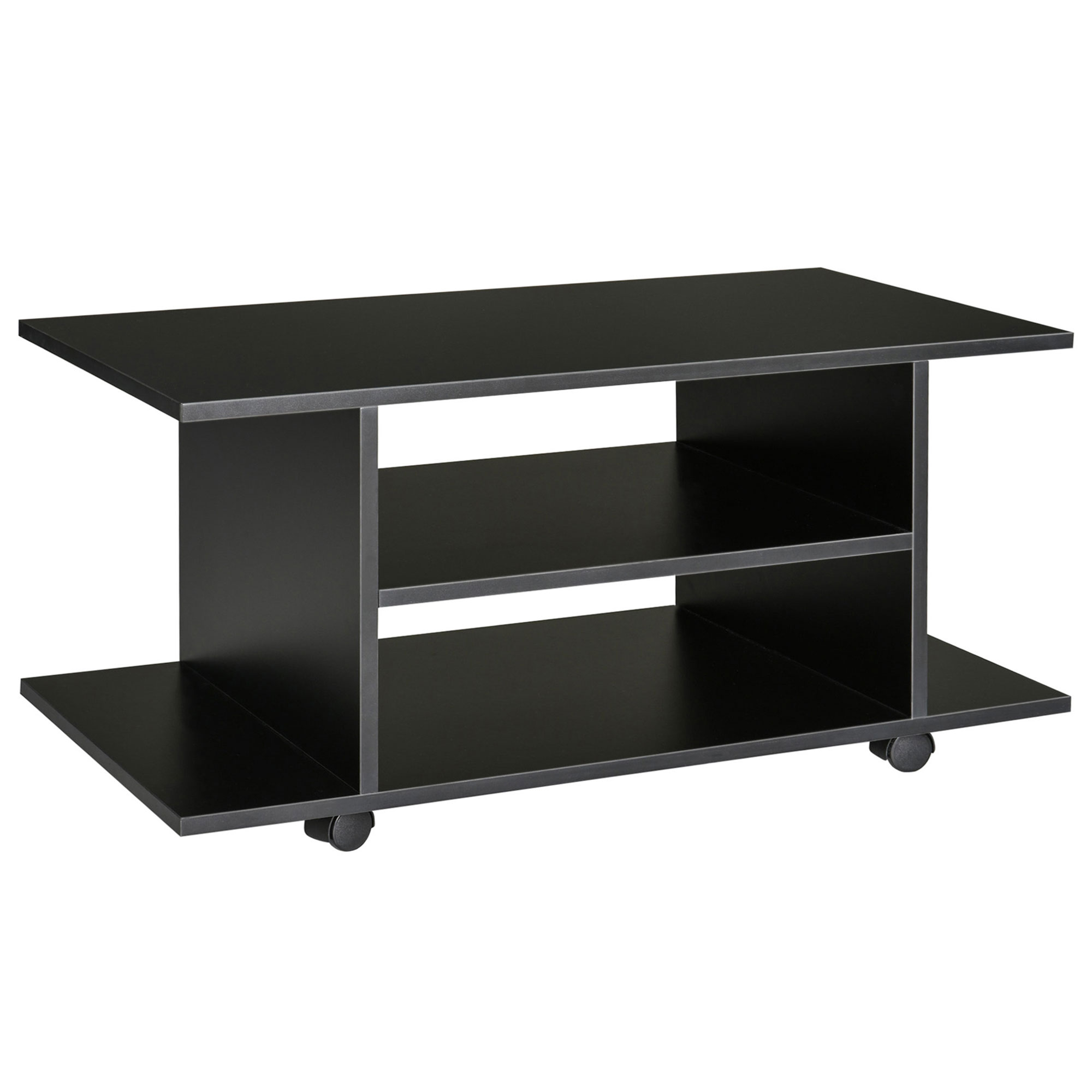 HOMCOM TV-Bank 4 Regale offene Rückwand 4 Rollen 80 cm x 40 cm x 40 cm Holzwerkstoff Schwarz