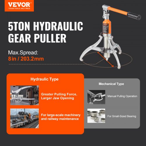 VEVOR Hydraulischer Zahnradabzieher, 5 Tonnen, Radriemenscheibenlager, 2 oder 3 Backen, mit Koffer