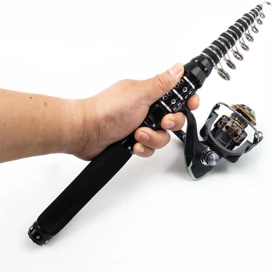 Angelruten- und Rollenkombinationen, tragbar, aus Carbon, tragbar, Teleskoprute , aus Carbon, tragbar, Teleskoprute und Rollen, Vara de Pesca, mit Molinete-Angelrute (2,1 m Rute, 3000 Rolle)