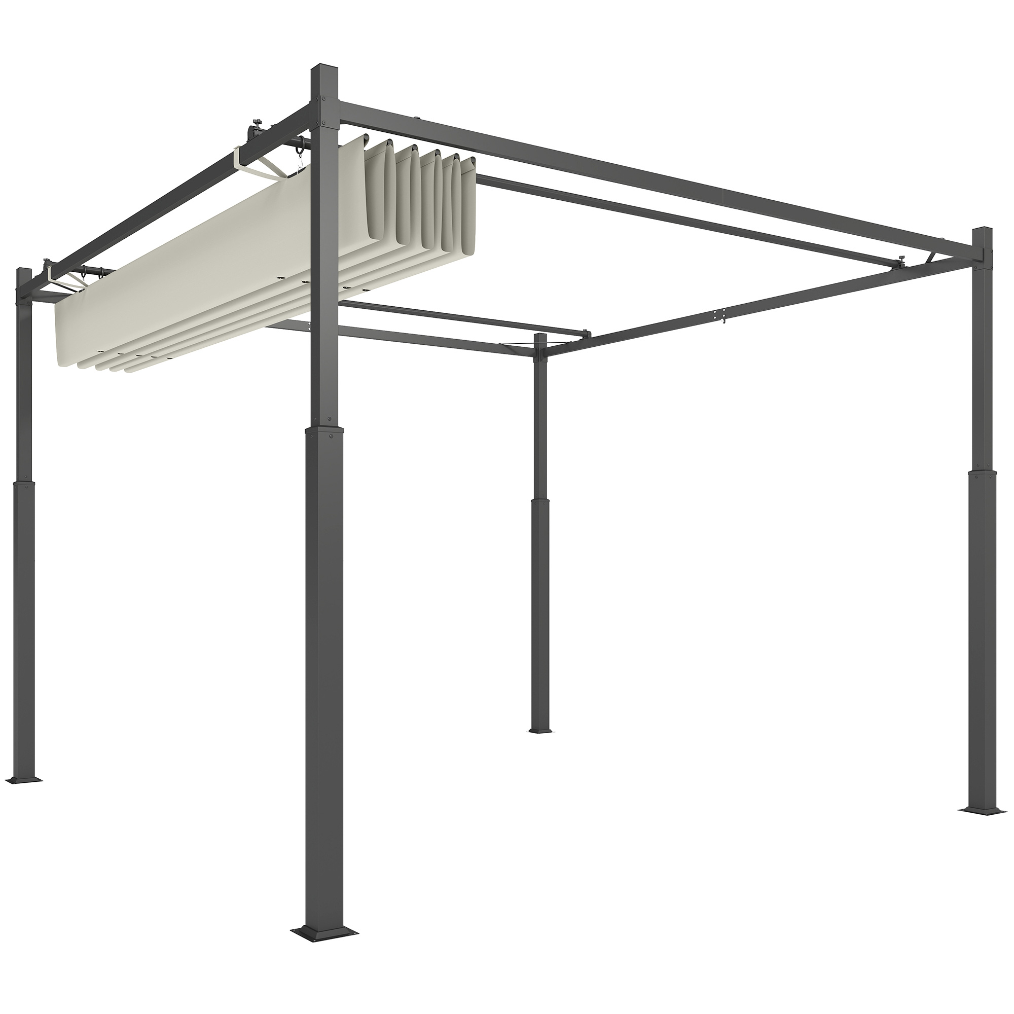 Outsunny Garten-Pergola, 3 x 3 m, Ausziehbares Dach und Magnetpad, Outdoor-Baldachin, Garten-Pavillon, UPF30+, Metall, Cremeweiß