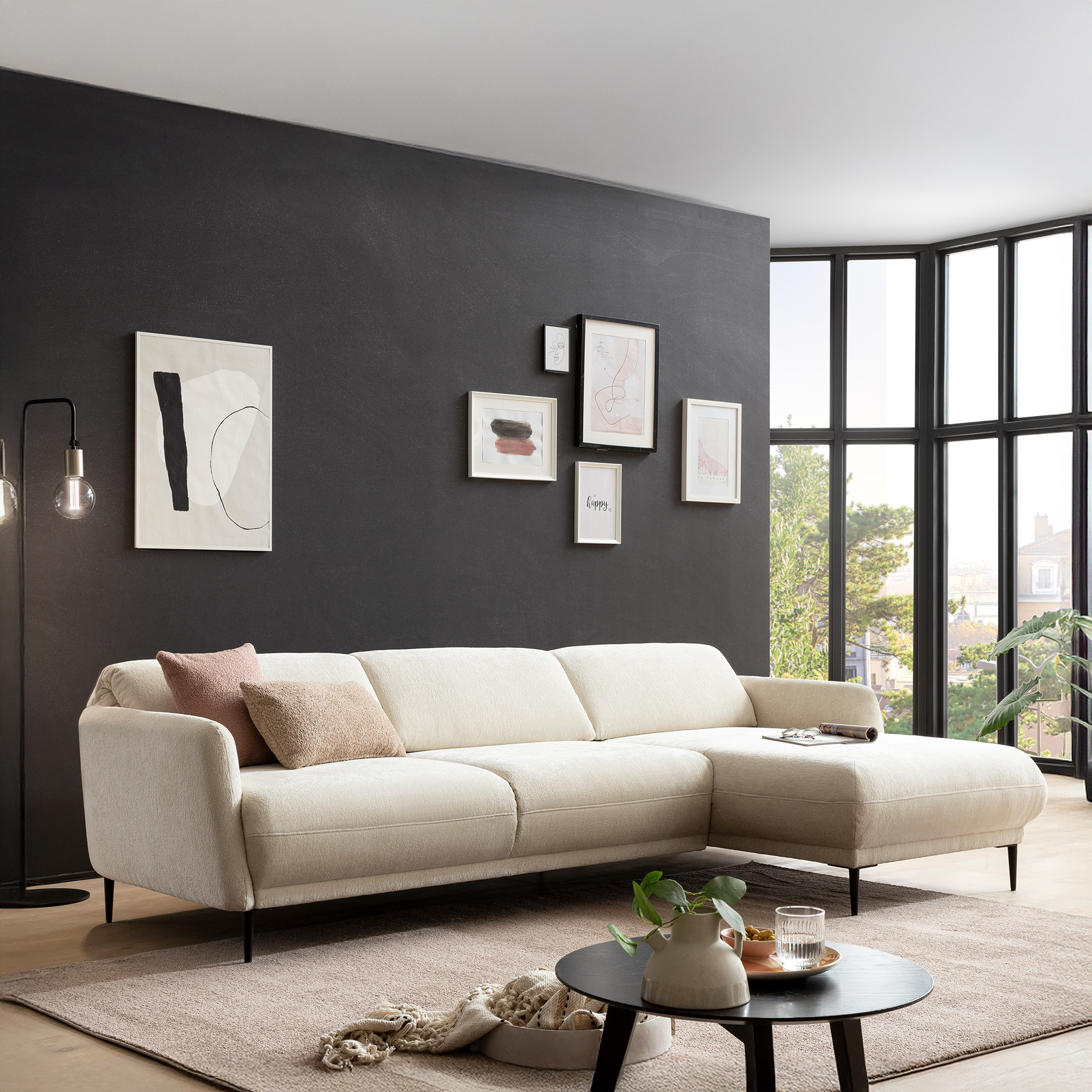 Ecksofa 200 023, L-Form, Rückenfunktion, Holz-Füße, 269 x 156 x 73 (BxTxH), creme