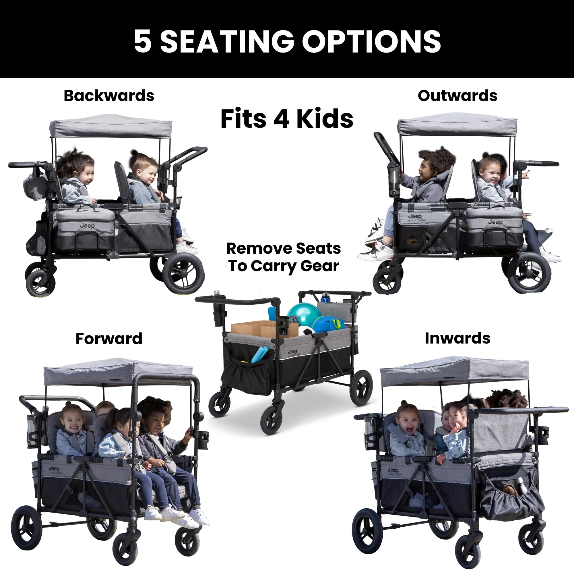 Jeep Wrangler Deluxe Kinderwagen voor 4 Kinderen door Delta Children