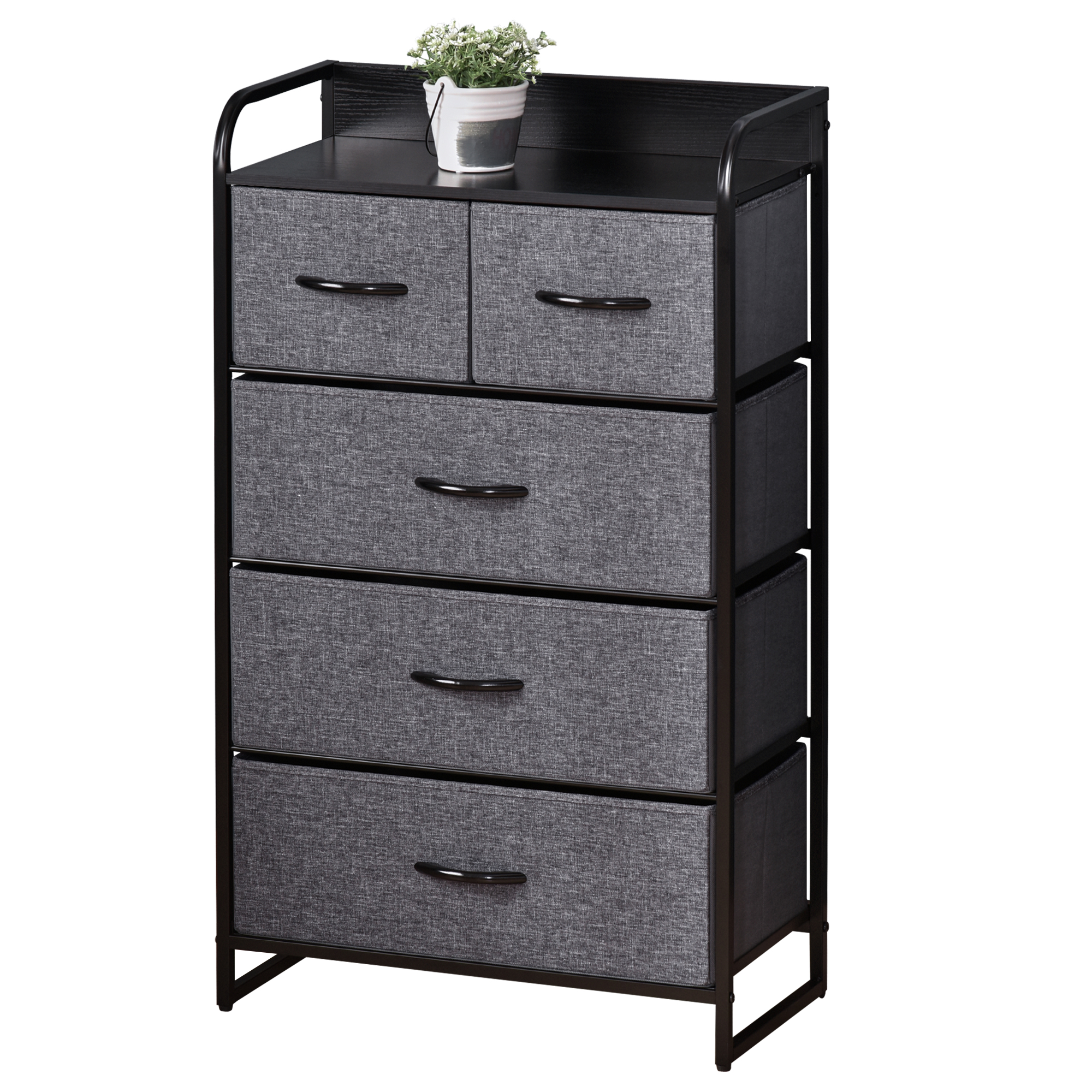 HOMCOM Schrank Aufbewahrungsmöbel 5 klappbare Schubladen aus Stoff 58 x 29 x 99 cm Grau