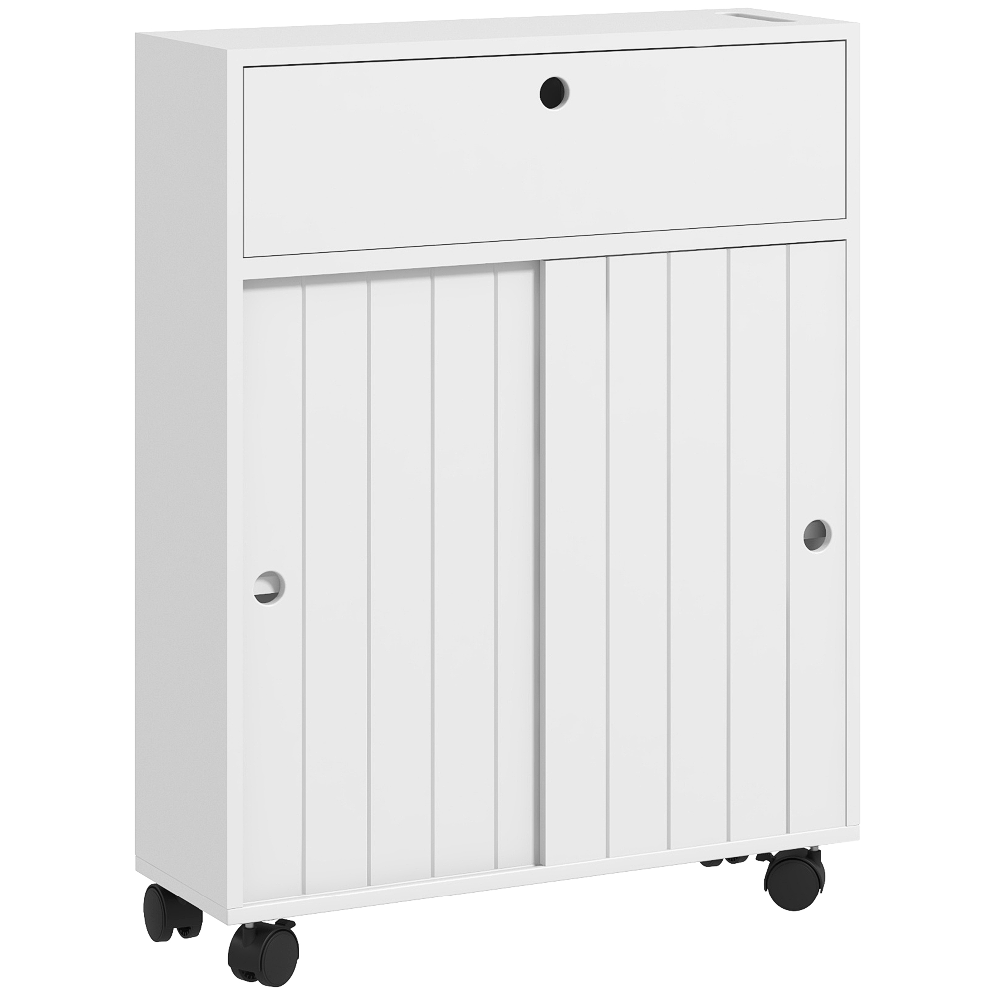 kleankin Toilettenbadezimmer Aufbewahrungsschrank mit Toilettenpapier Aufbewahrung auf Rollen - 52 x 17 x 67 cm weiß