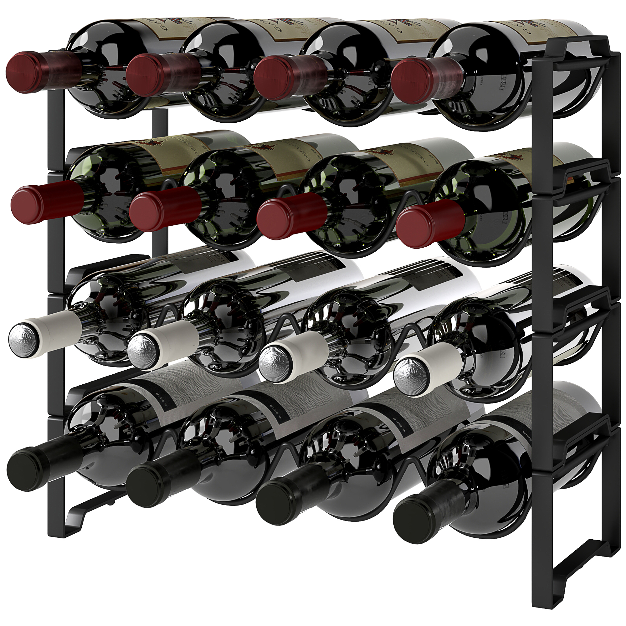 HOMCOM 4-stufiges Weinregal, freistehendes Regal für 16 Weinflaschen, Metall, Schwarz