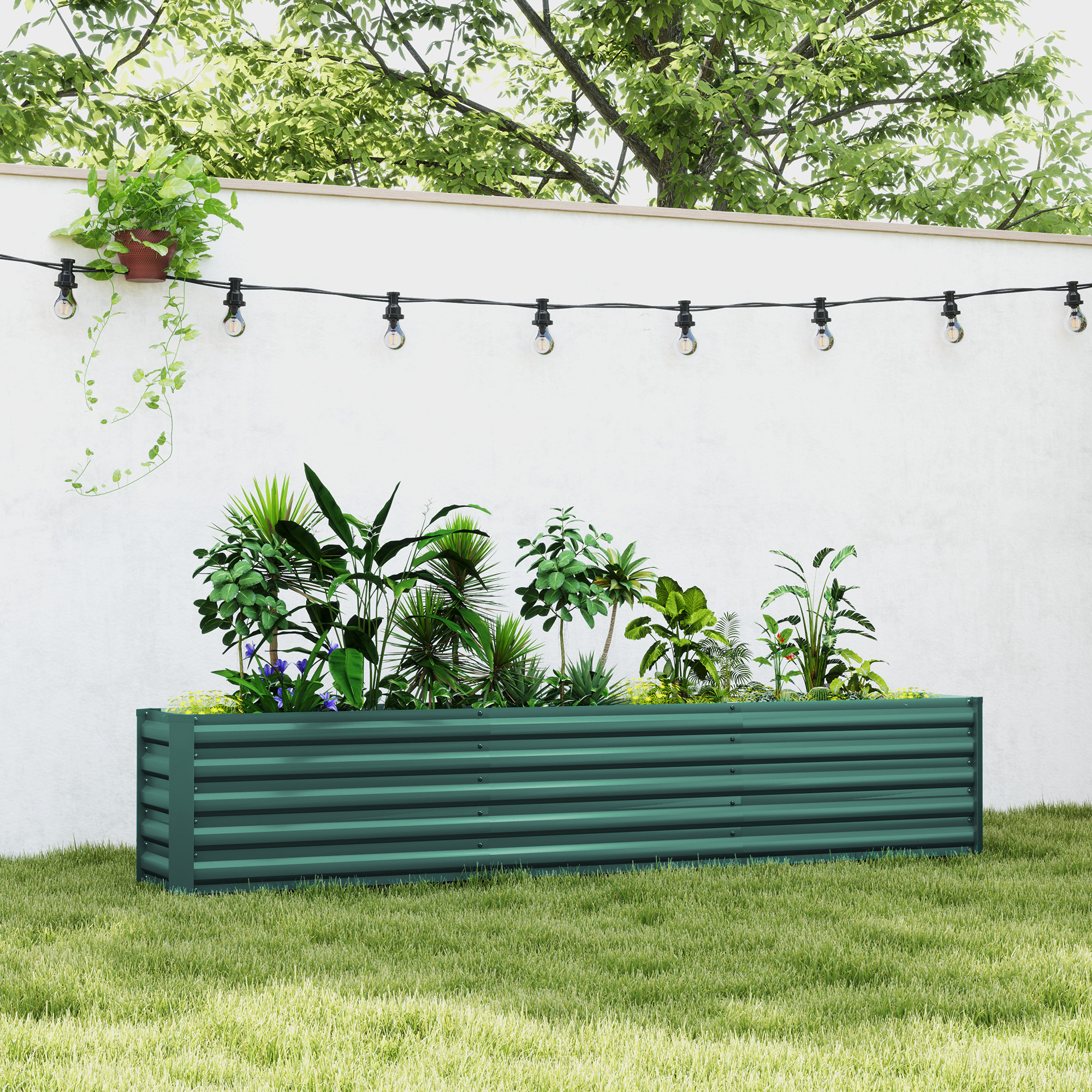 Outsunny Hochbeet erhöhtes Gartenbeet aus verzinktem Stahl Verstrebungen und Eckplatten offener Boden 240 x 40 x 45 cm grün