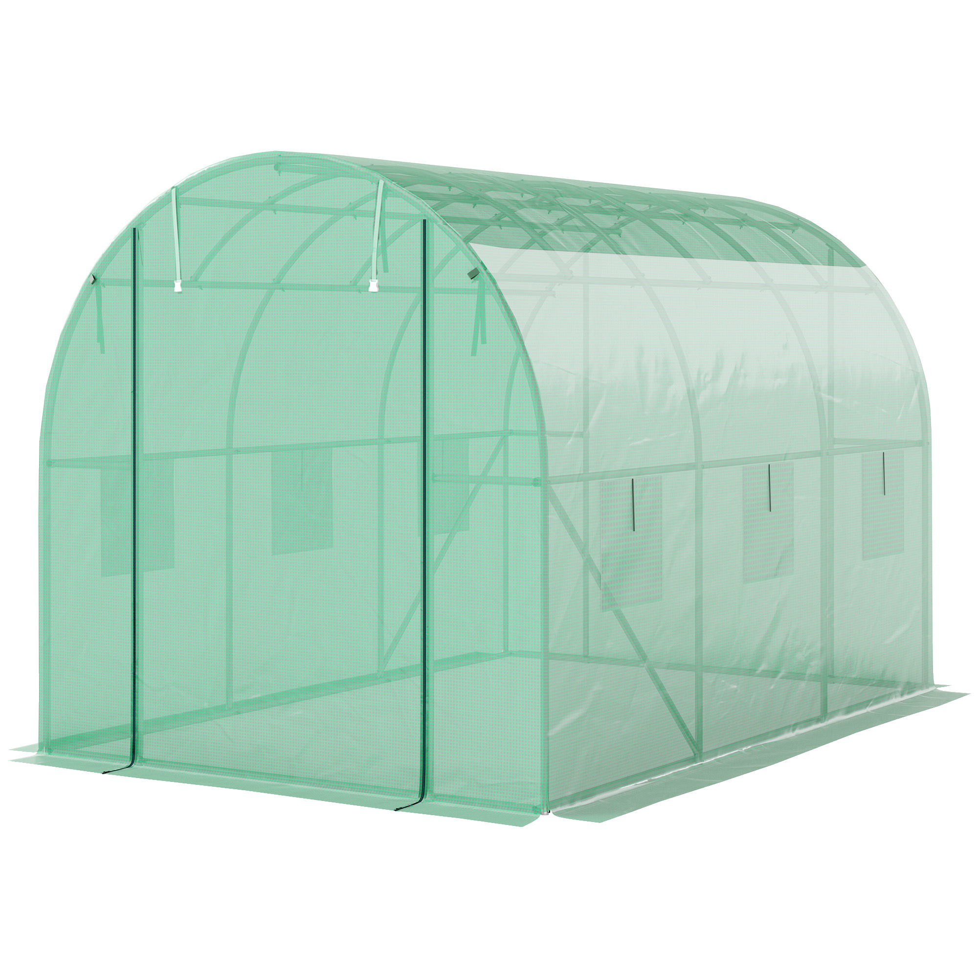 Outsunny Polytunnel Gewächshaus mit Kunststoff-Abdeckung und Stahlrahmen, begehbares Gewächshauszelt mit Rolltüren, Grün