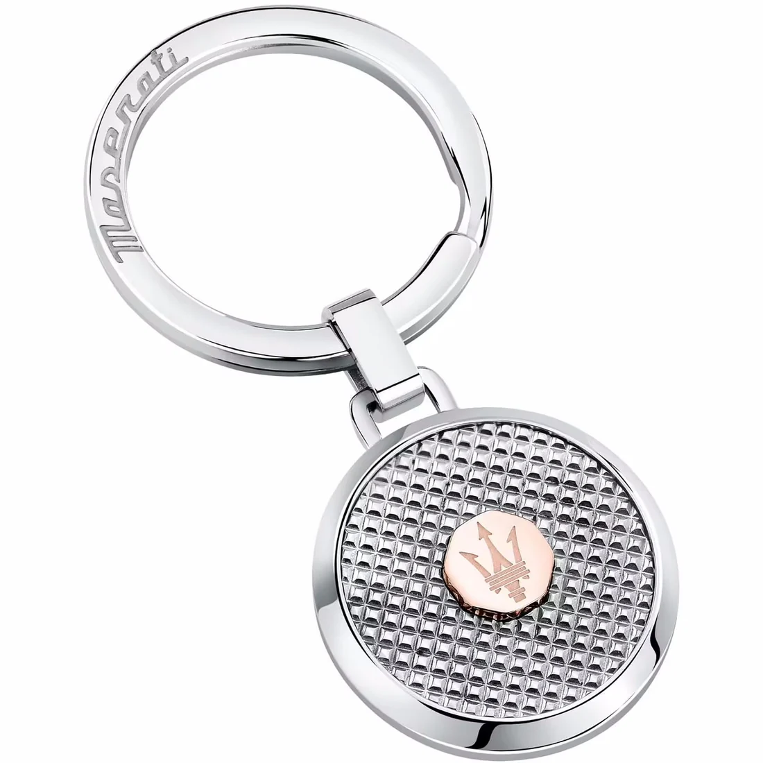 Portachiavi Maserati in acciaio logo oro rosa KMU2230101