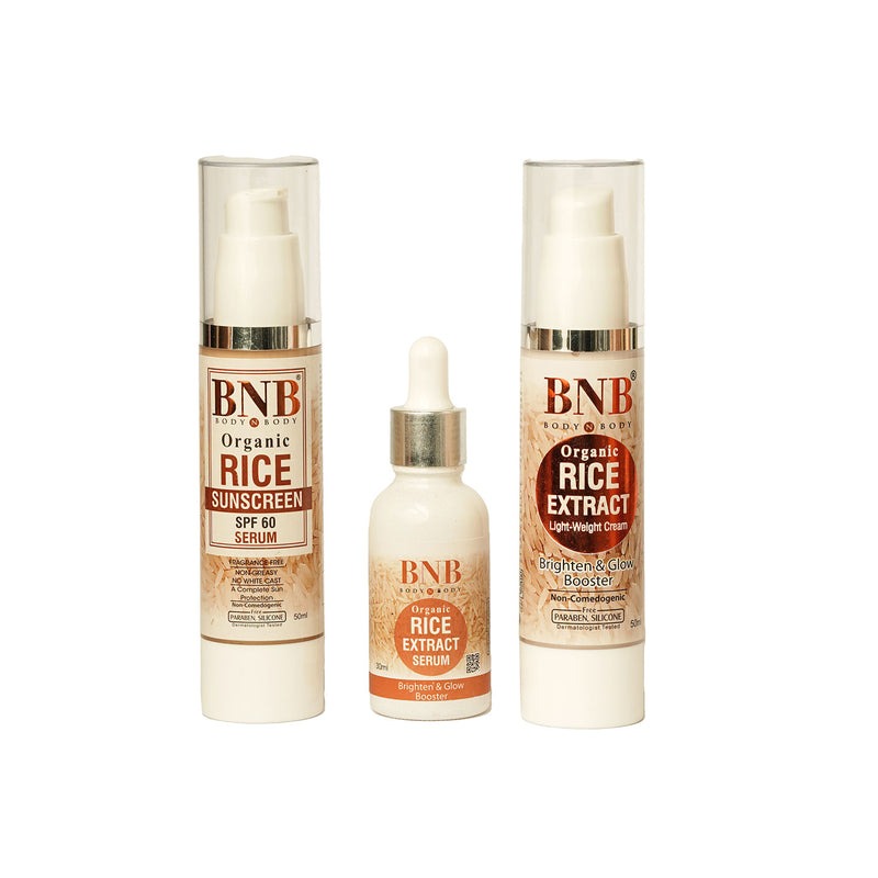 BNB Radiant Rice Trio (Rice Sunscreen Spf + Rice Serum + Rice Cream)