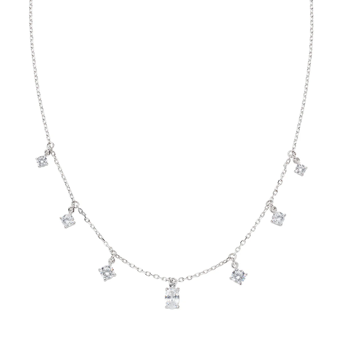 Collana Amen con punti luce pendenti in argento e zirconi bianchi