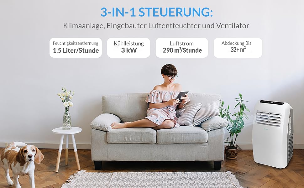 Przenośny klimatyzator, wolnostojący klimatyzator, wbudowany nawilżacz powietrza, tryb wentylatora