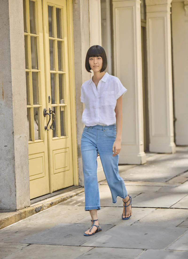 Premium Frances Crop Wide Leg Jeans in Bleached Blue by Lysse