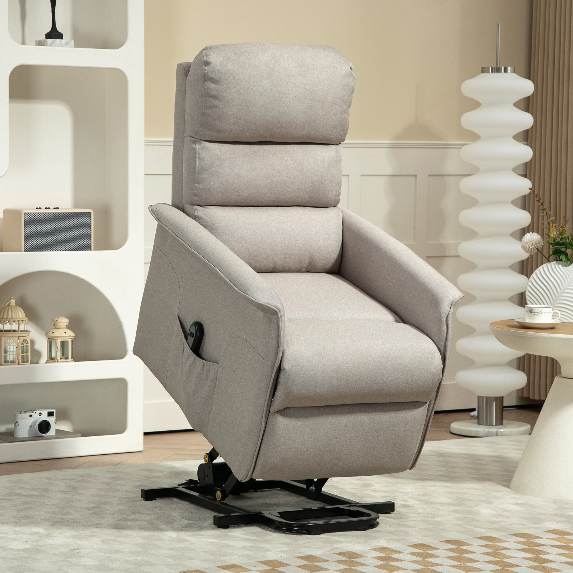 HOMCOM Relaxsessel mit Aufstehhilfe, verstellbare Rückenlehne/Fußstütze, bis 120 kg, 66 x 90 x 96 cm, Beige
