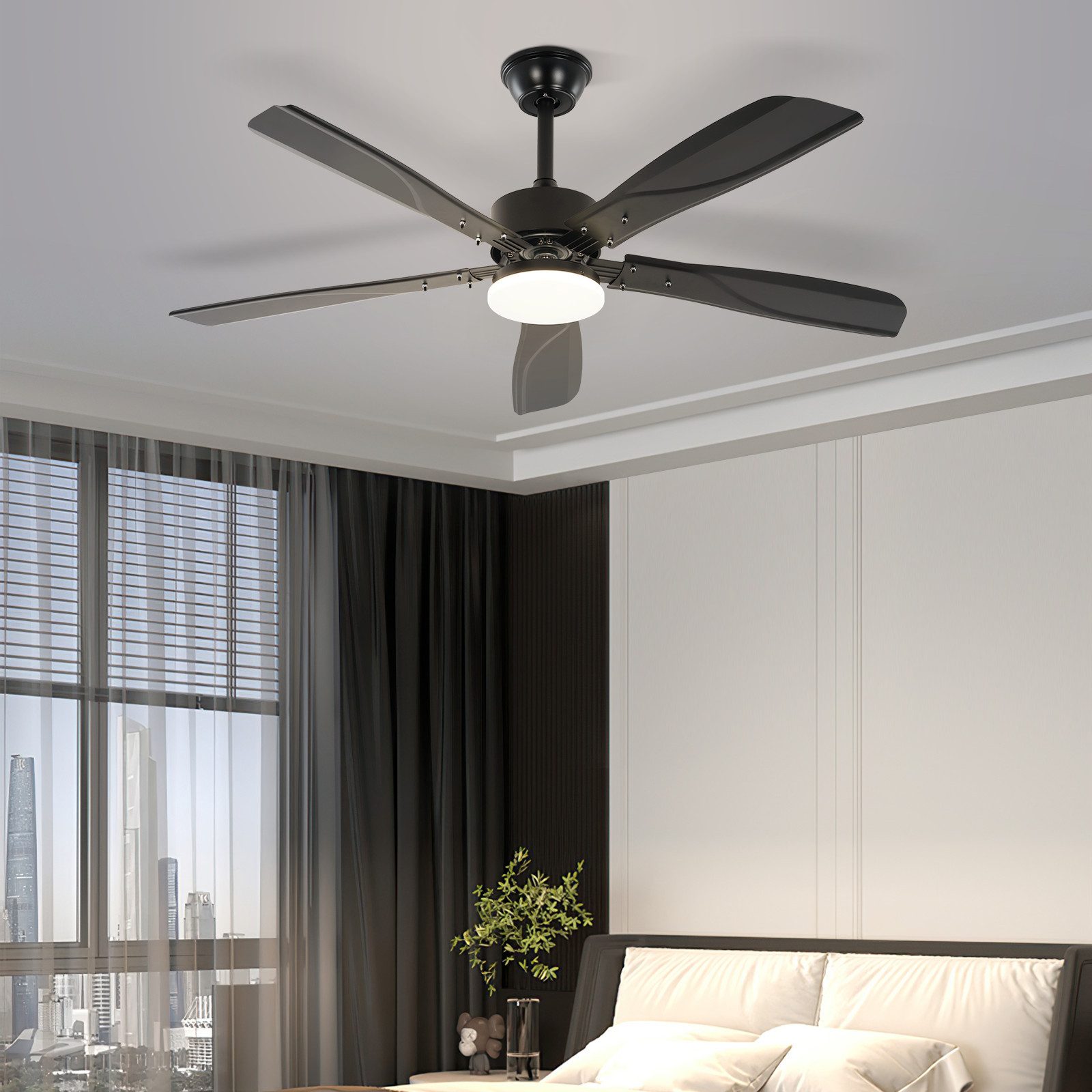 Deckenventilator Schwarz LED Deckenlampe Dimmbar Leise 23W 125CM mit Fernbedienung