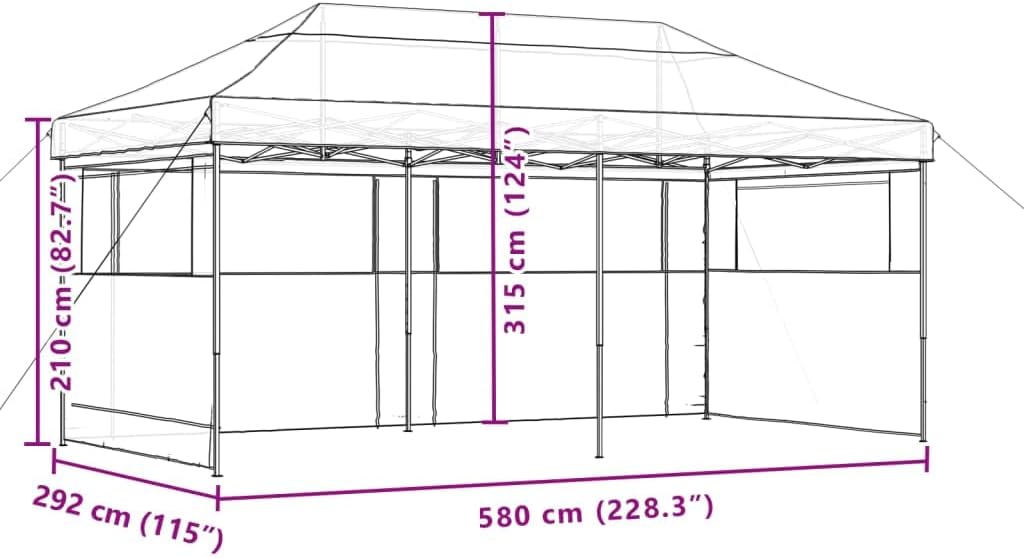 Partyzelt Faltbar Pop-Up mit 3 Seitenteilen Schwarz Pavillon für Hochzeit Festival Party, Faltzelt Faltpavillon Stahlgestell, Gartenpavillon