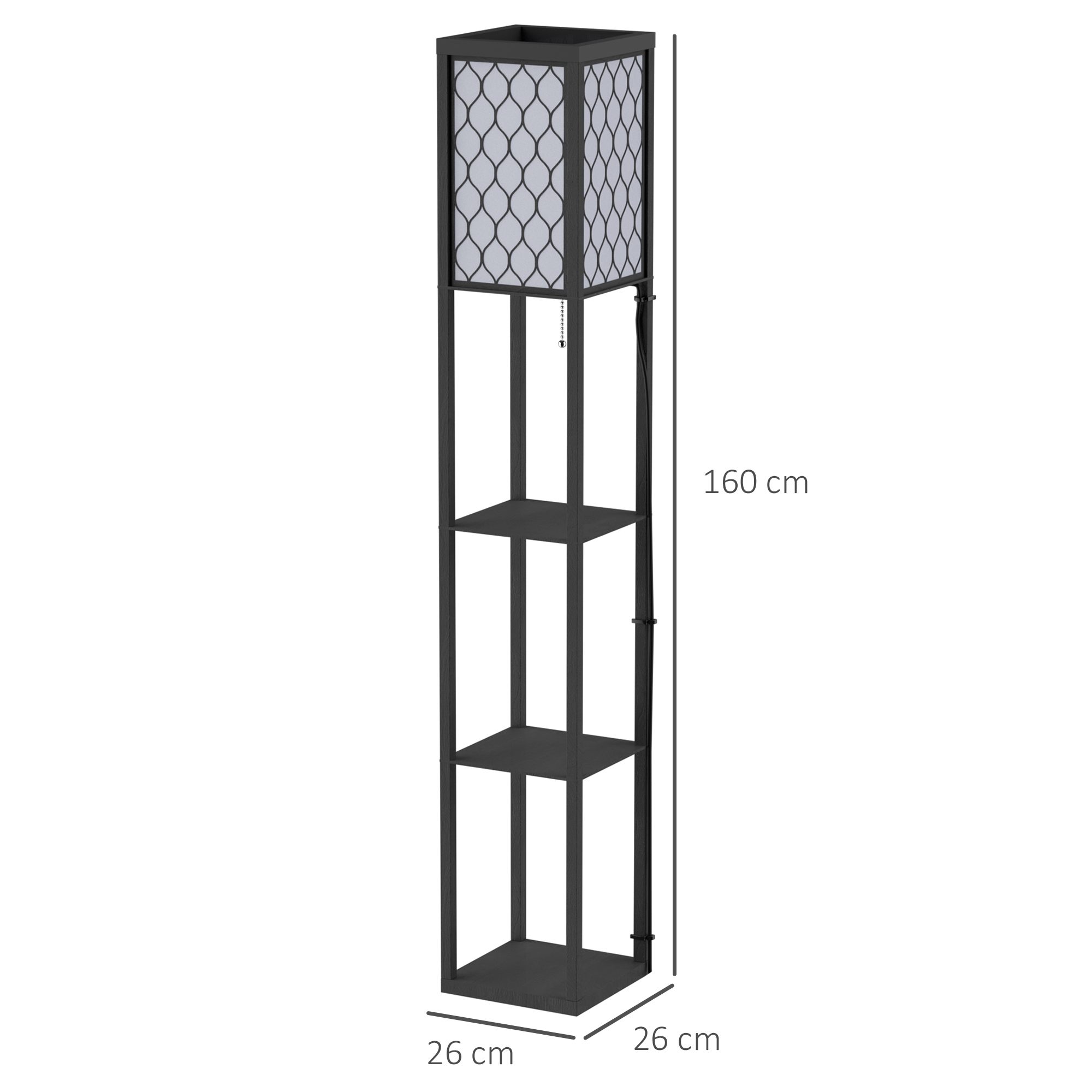? staande lamp met planken | Vloerlamp | 40?W | hout | 26 x 26 x 160 cm | Zwart | Aosom.de