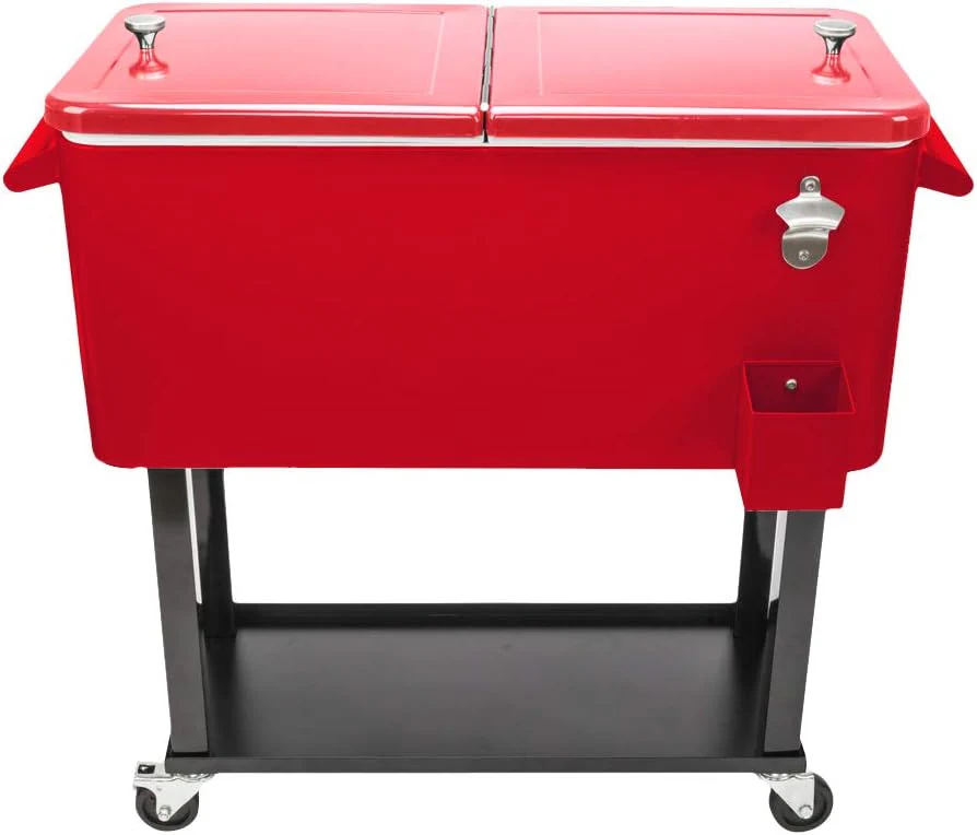 80QT Rolling Wagon Cooler with Handle and Wheels Red