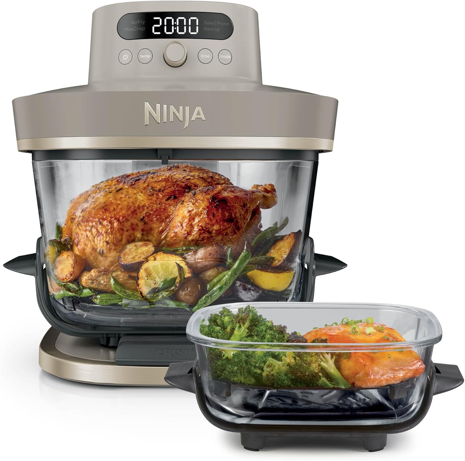 Ninja CRISPi PRO XL Glas-Heißluftfritteuse (Air-Fryer), 5 voreingestellte Zubereitungsfunktionen, CleanCrisp-Glasbehälter (5,7 l und 2,3 l) und Aufbewahrungsdeckel, Moosgrün AS090EUGN