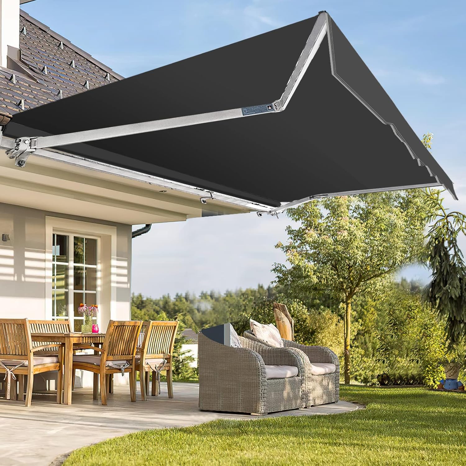 manuelle Gelenkarmmarkise 350 x 300 cm Markise Sonnenmarkise Sonnenschutz mit Kurbel, Anti-UV und wasserfest, Alu/Polyester für Balkon, Terrasse, Garten, Grau