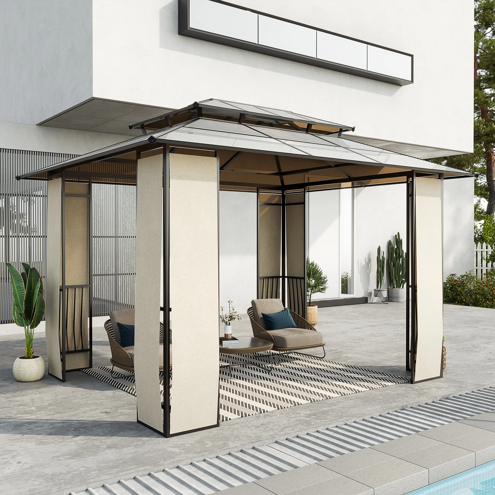 Outsunny Gartenpavillon Polycarbonat-Dach UV-Schutz Outdoor