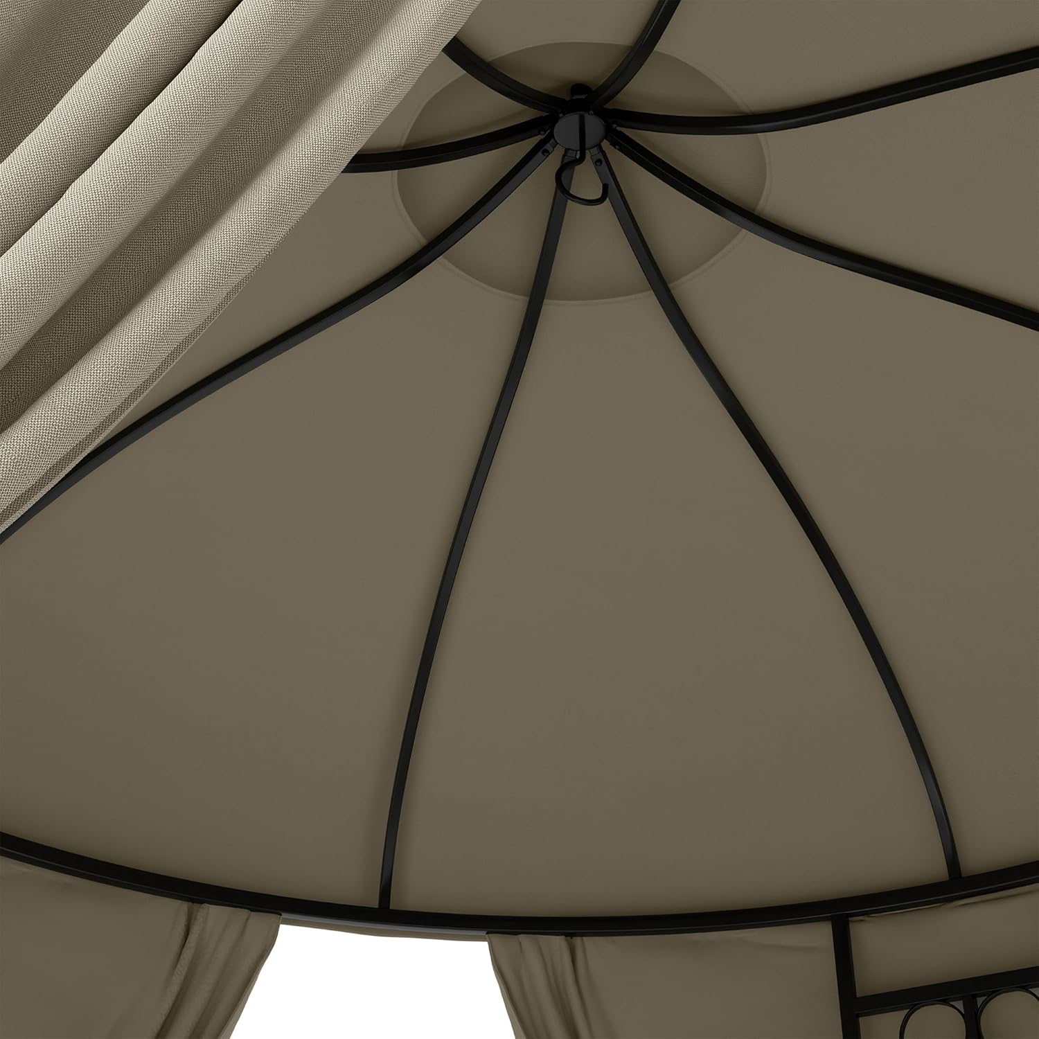 Outsunny Round Garden Gazebo Diameter 3 m, Outdoor Gazebo with Curtains and Air Vents in Metal and Polyester, Beige