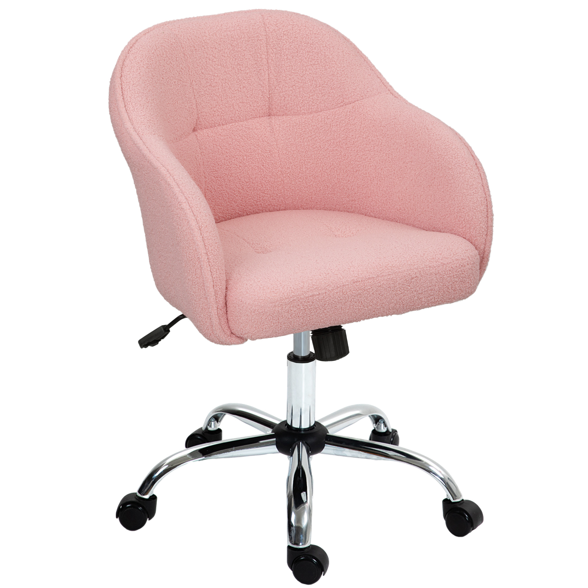 HOMCOM Homeoffice Stuhl, Ergonomisch Schreibtischstuhl mit Wippfunktion, Teddysamtoptik 56 x 61 x 86 cm Rosa