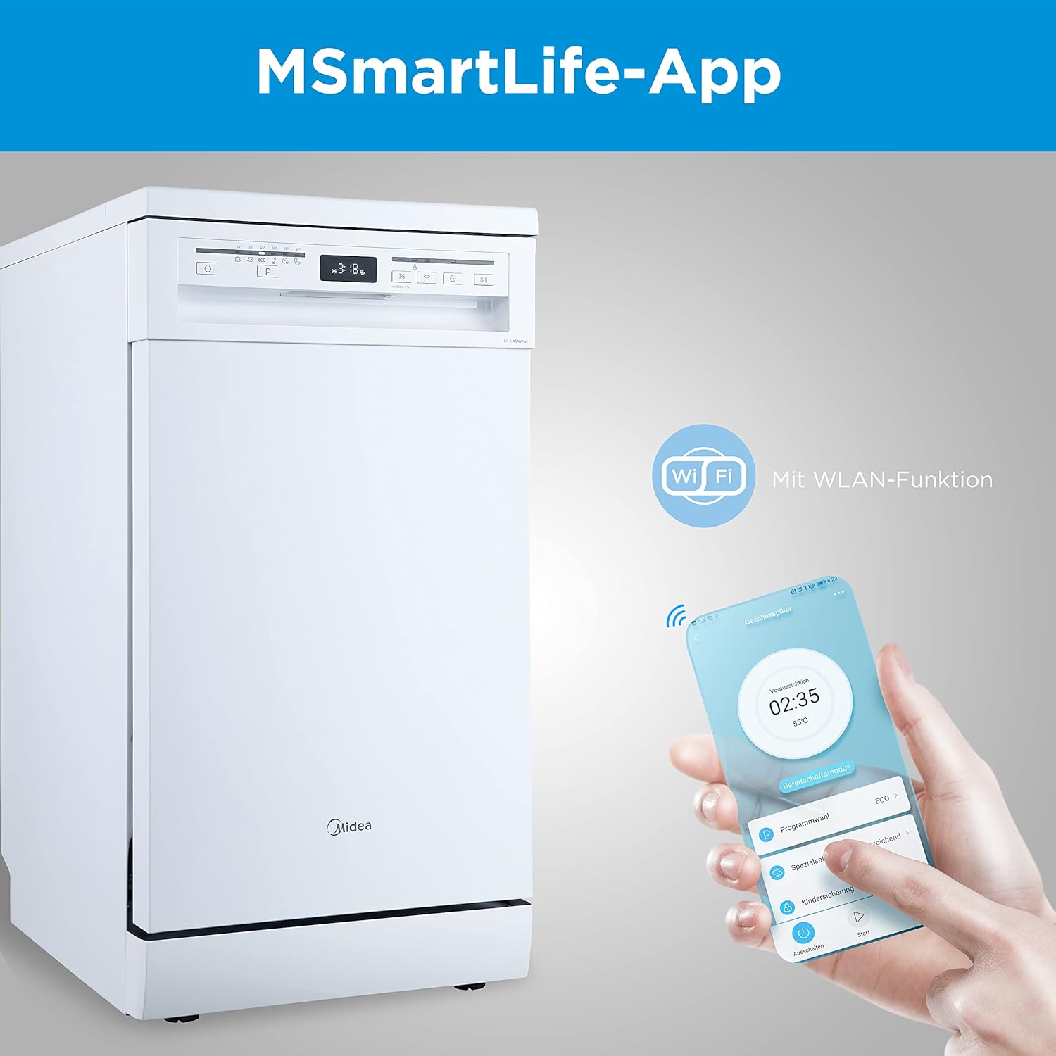 Midea MFD60S200X.1-IT Dishwasher Freestanding with 14 Places, 8 Programs, LED Display, Delay Start, Half Load Function, Extra Drying - Stainless Steel