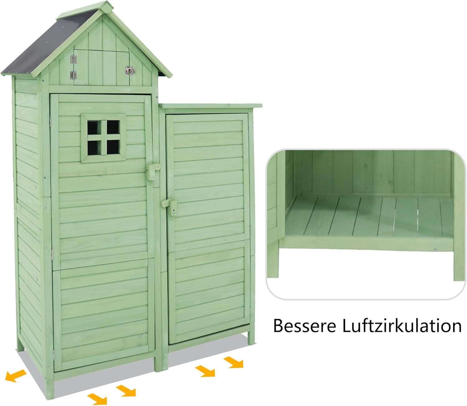 Gerätehaus Gartenschrank Geräteschuppen Geräteschrank, BxT: 118x54cm, 118X54X173cm (BxTxH), wetterfest, Holz, PVC-Dach (Set, 1 St., 1 x Geräteschrank) (Grünes)