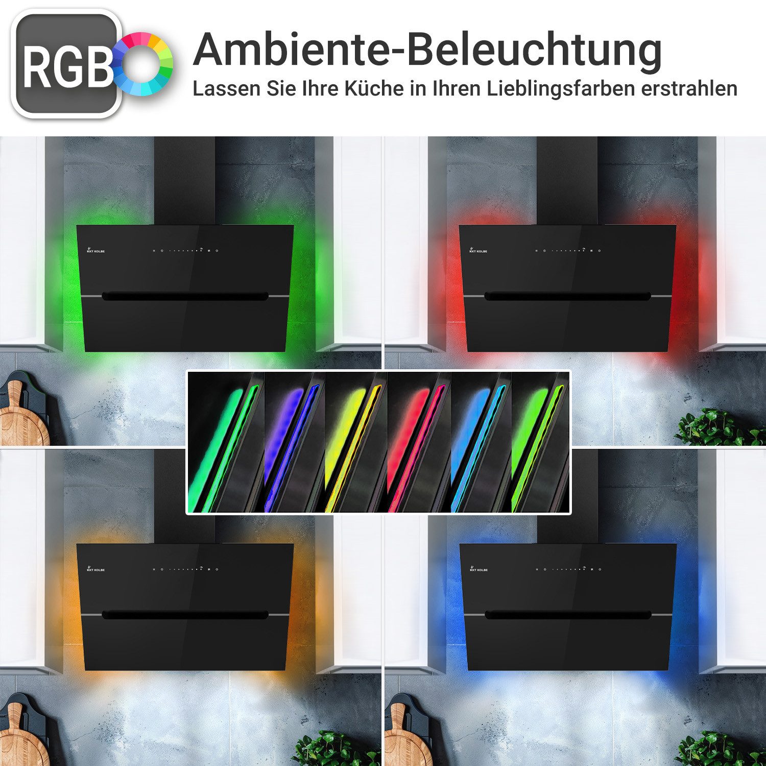 Wandhaube Dunstabzugshaube 60cm ECCO6005SM RGBW Ambientebeleuchtung