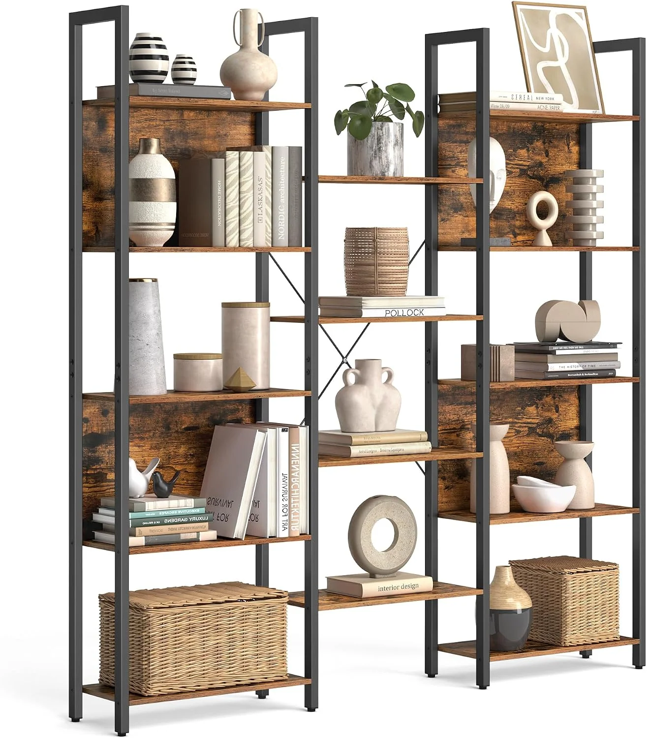 VASAGLE Bücherregal mit Metallrahmen, Standregal im Industrial-Stil