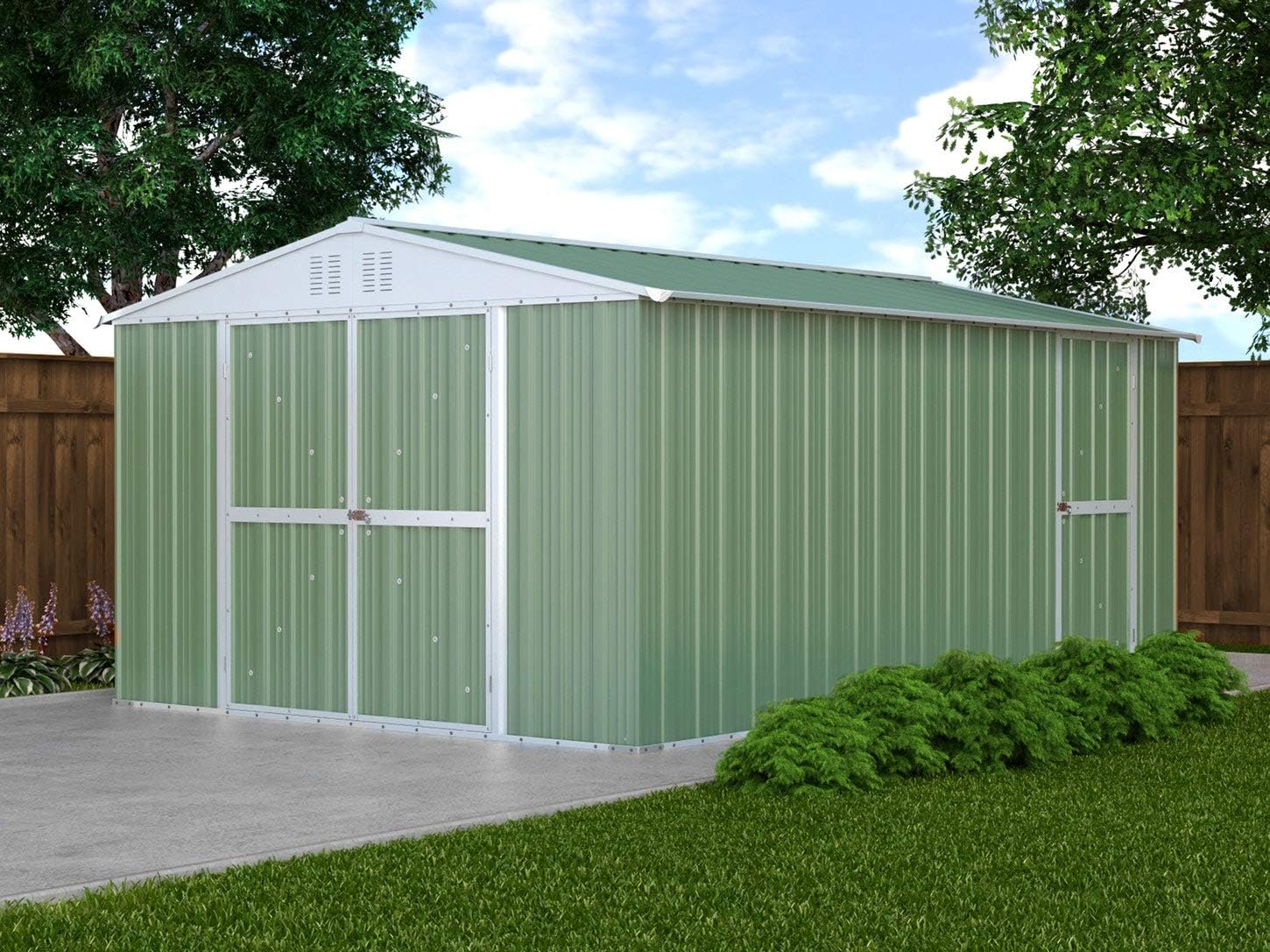 Box in Acciaio Zincato Casetta da Giardino in Lamiera 3.27 x 4.59 m x h2.17 m - 201 KG – 15,01 metri quadri (Verde)