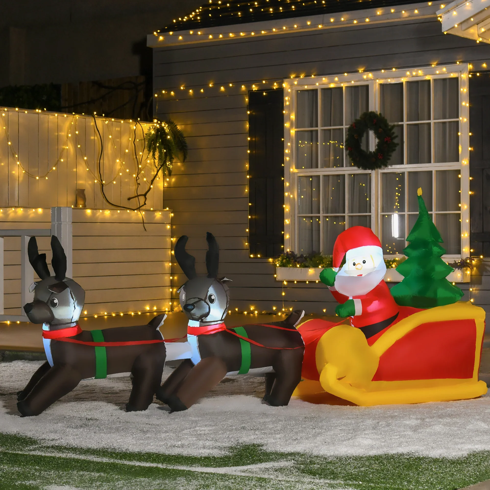 HOMCOM Opblaasbare kerstman met rendierslee LED IP44