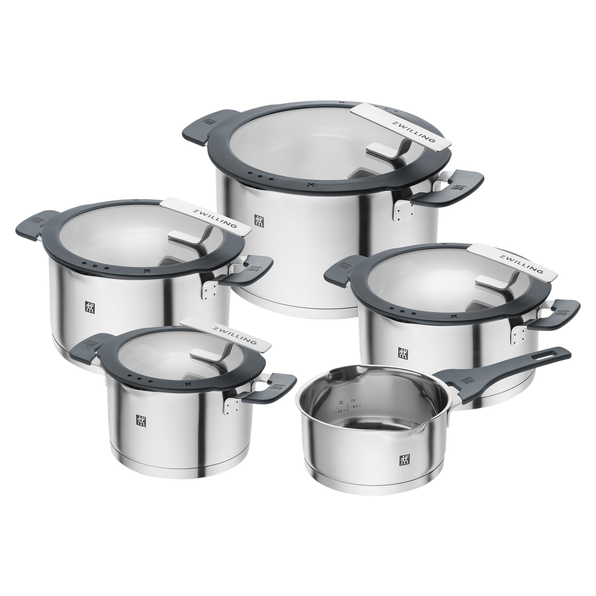 Zwilling Simplify Kochtopf Set mit 5 Teilen und integriertem Sieb Induktion Grau für alle Herdarten geeignet