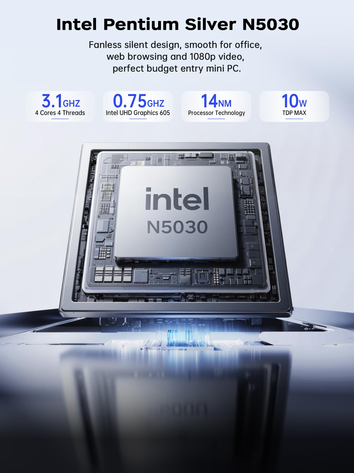 Mini PC Intel Pentium N5030 mit 12 GB RAM und 256 GB SSD Windows 11 Pro 4K Dual-HDMI WLAN 5 Bluetooth 4.2