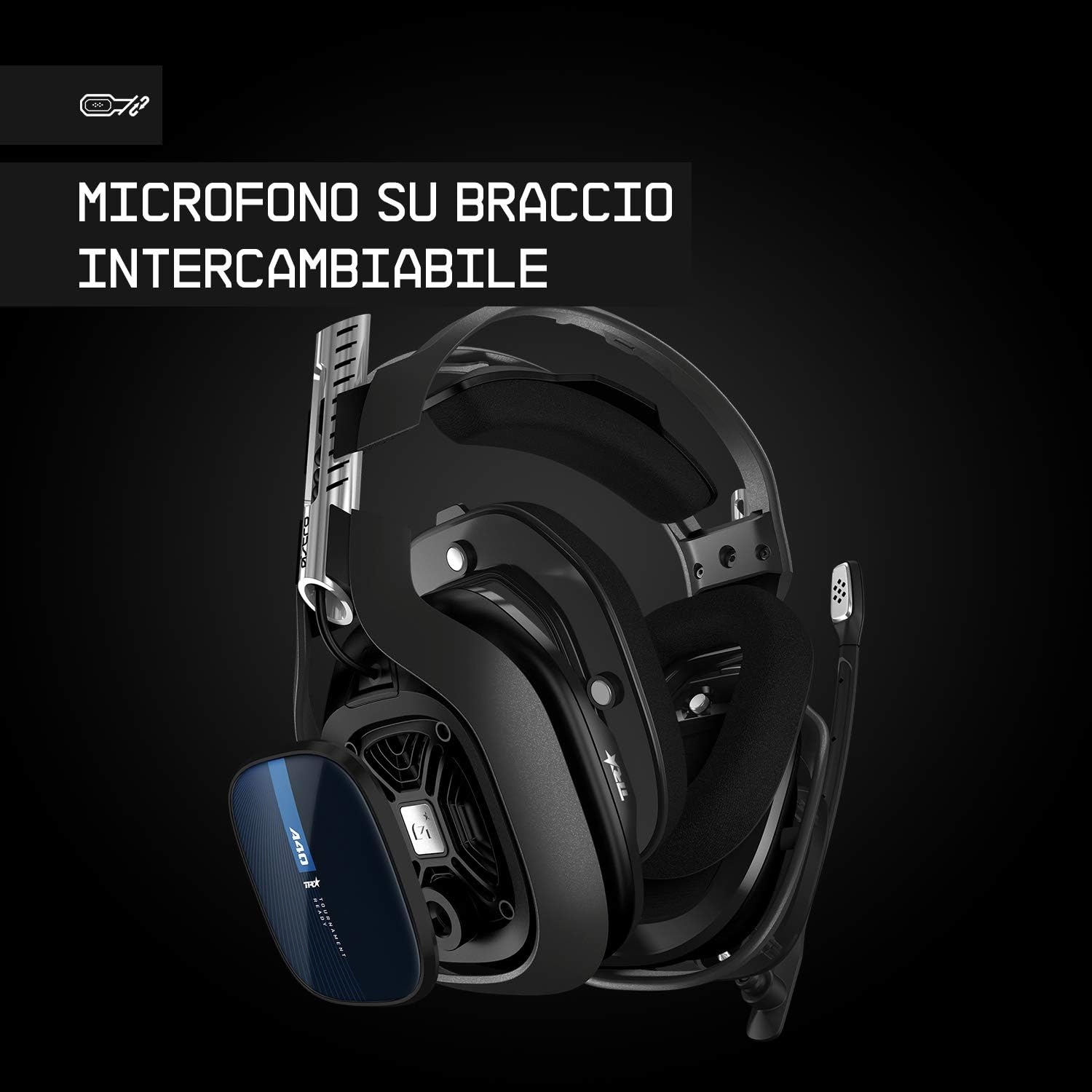 ASTRO Gaming A40 TR Cuffie Gaming Cablate, ASTRO Audio V2, Dolby ATMOS, Jack Audio 3,5 mm, Microfono Intercambiabile, per PS5, PS4, Xbox, PC, Mac, Mobile, Nero/Blu