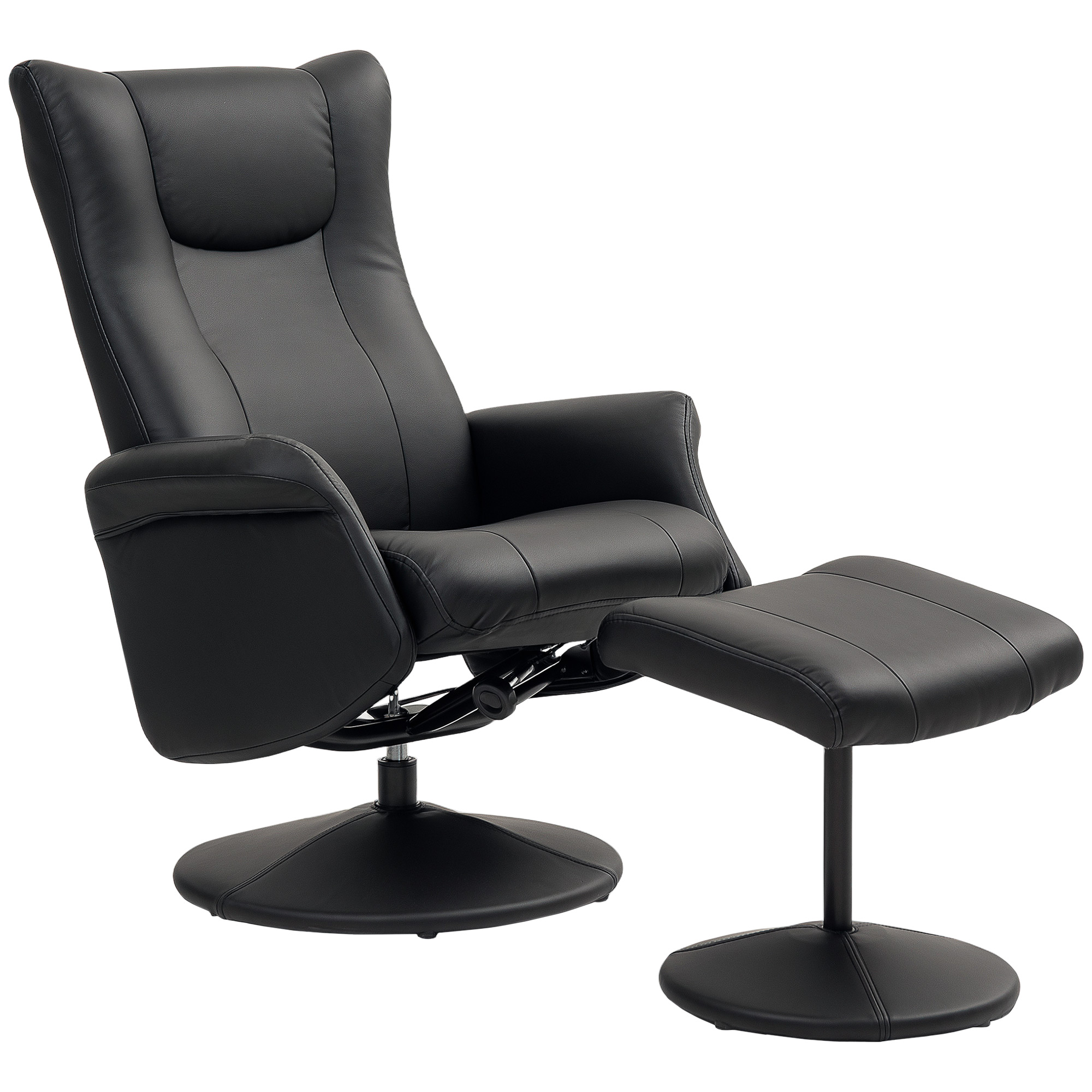 HOMCOM Chefsessel mit Hocker, Lederoptik, drehbar, verstellbare Lehne, bis 150 kg, Schwarz
