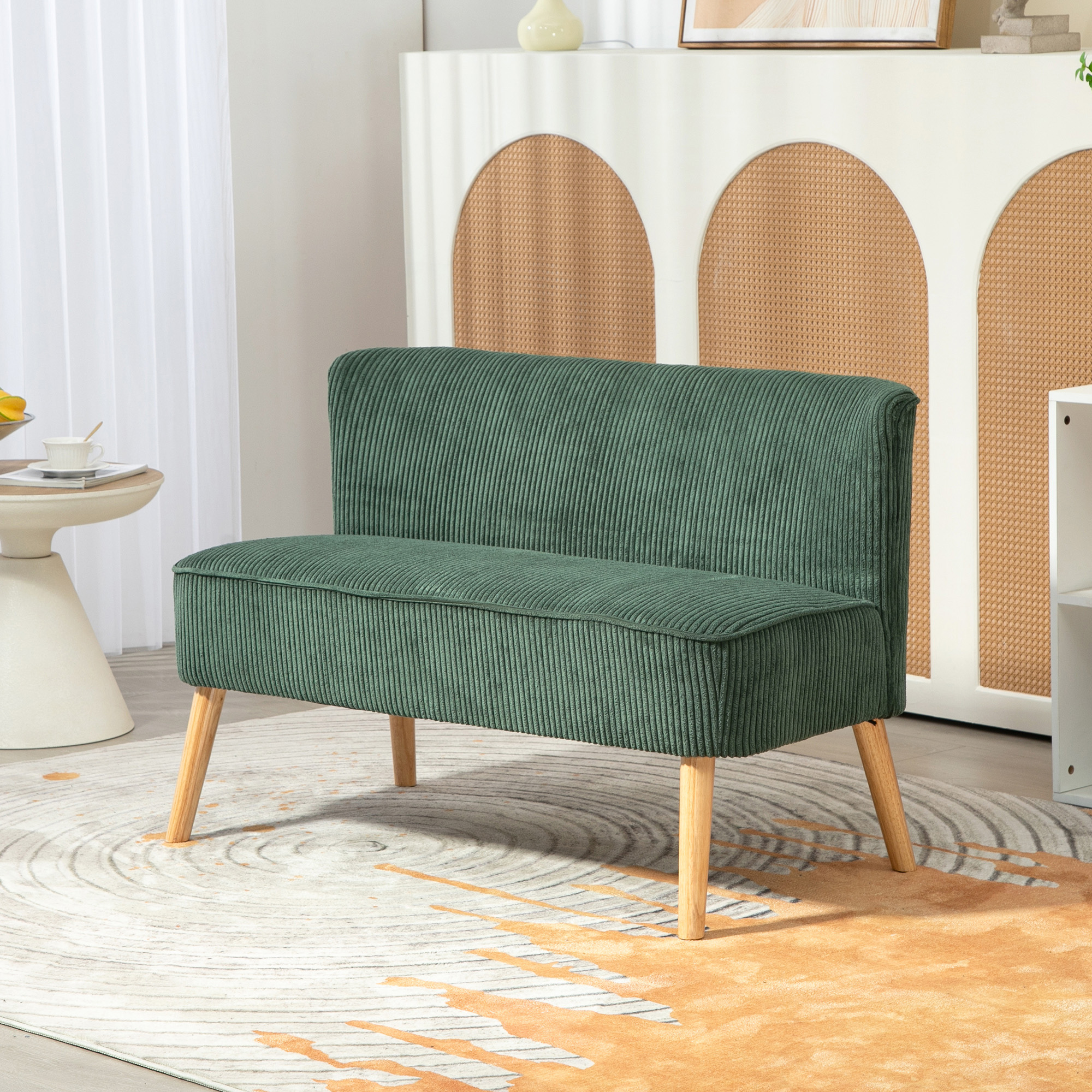 HOMCOM 2-Sitzer Polstersofa, Holz, Samtartiges Polyester, Schaumstoff, 117 x 56,5 x 77 cm, Grün