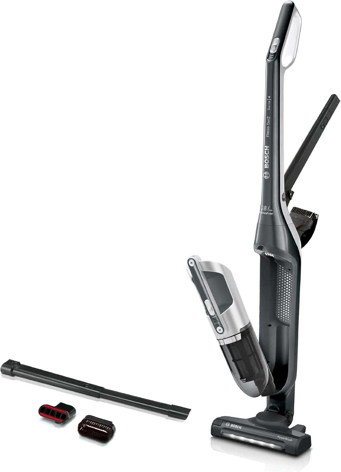 Bosch Accustofzuiger Flexxo 2in1 Serie 4 BBH32101, snoerloze kruimeldief, zakloos, hoge zuigkracht, lange gebruiksduur, korte oplaadtijd, kierenzuiger, alle vloertypen, zwart