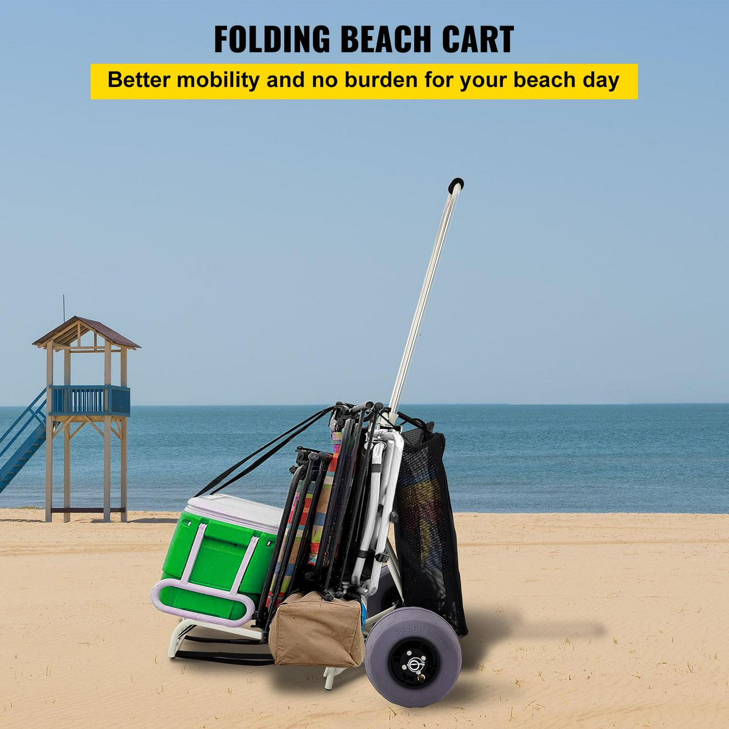 VEVOR Beach Cart for Sand, 165 lbs Capacity, 10&prime;&prime; PVC Wheels, Adjustable Height, Heavy Duty Folding Cart