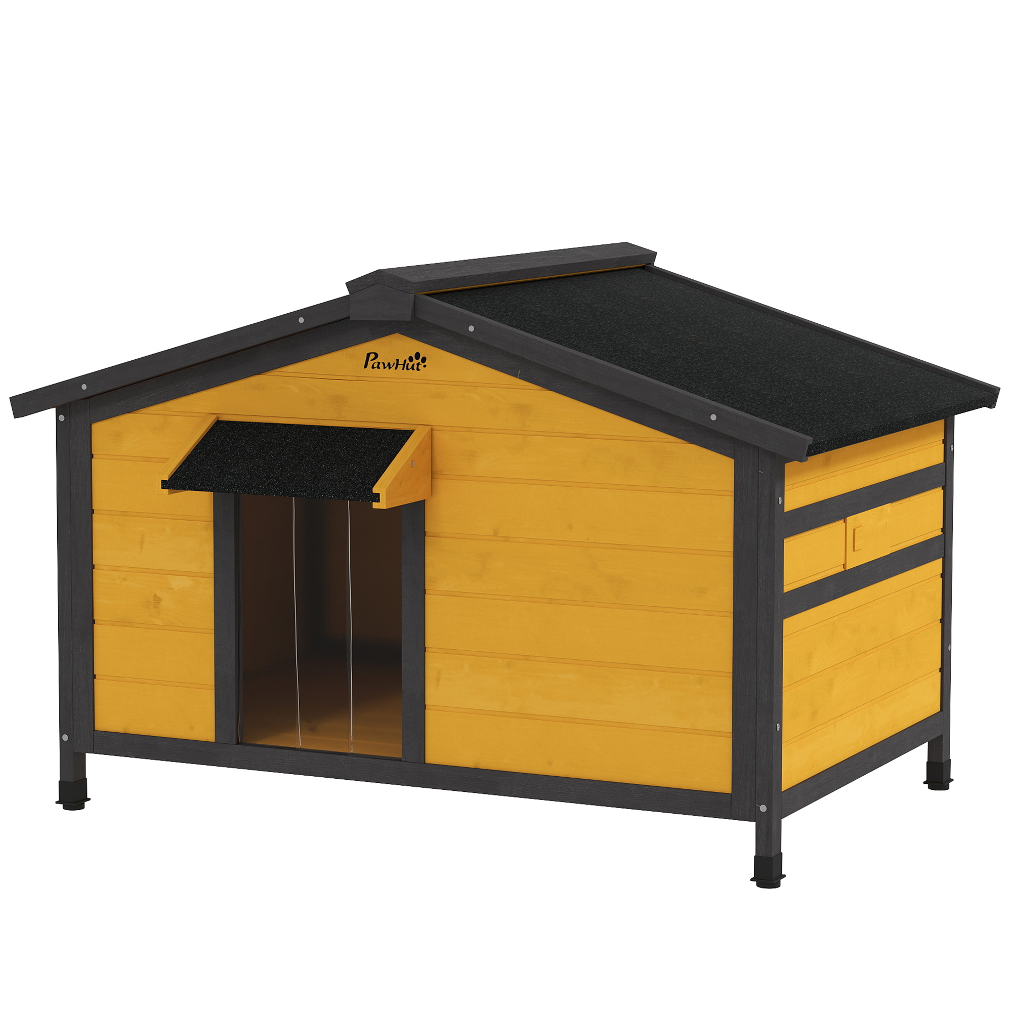 PawHut Hundehaus für Draußen mit Klappbarem Asphaltdach Fenstern und herausnehmbarer Basis 97x72x65 cm Naturholz