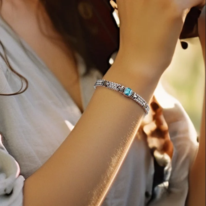 RainSo Powerful Women Blue Crystal Magnetic Therapy Bracelet