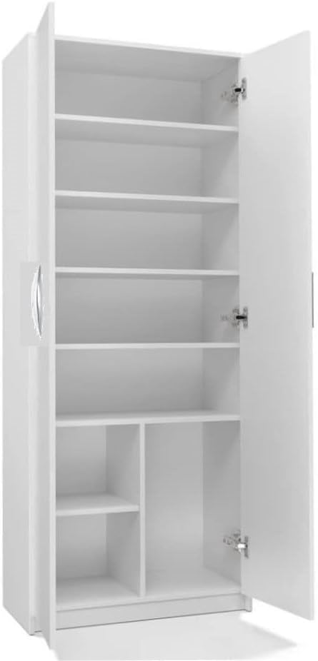 Armadietto alto multiuso, con 4 ante e 10 scomparti, 235 x 74 x 35 cm, (Bianco)
