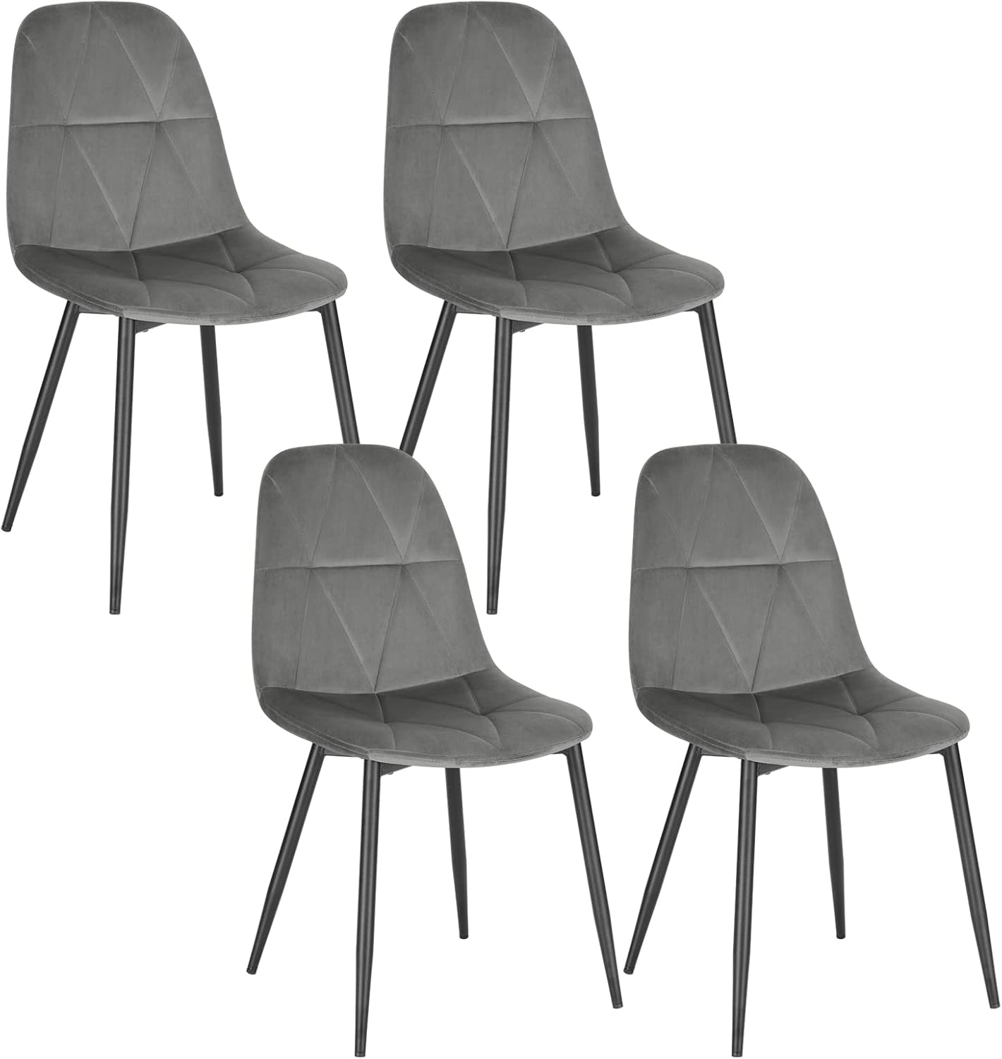 Lestarain set di 6 Sedia da Pranzo in Velluto, Sedie sala da pranzo con Schienale, Sedia Ergonomica con Gambe Metalliche, Seduta Imbottita, Nero, Grigio Scuro LCNI109001-6