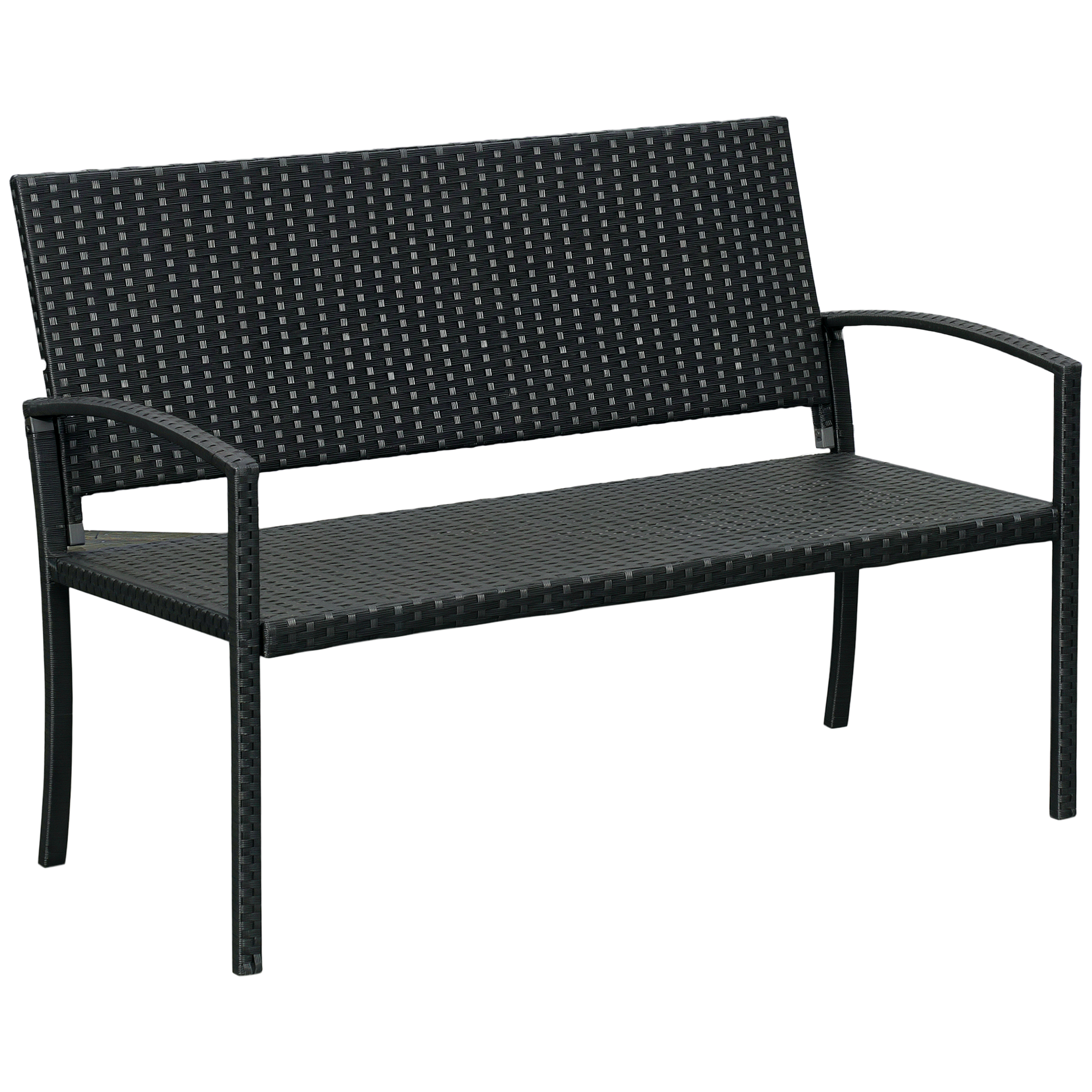 Outsunny Gartenbank, in Rattanoptik, mit Stahlrahmen, für 2 Personen, Schwarz, 122 x 60 x 85cm