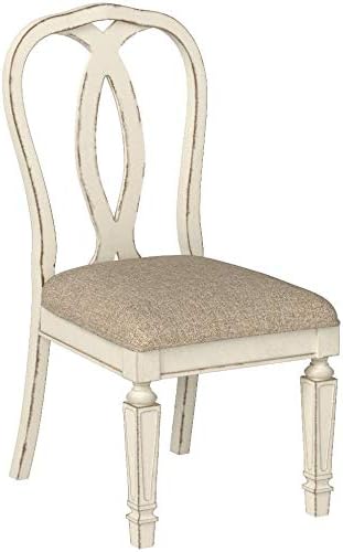 Signature Design by Ashley Realyn French Country Ribbon Back Dining Chair, 2 Count, Chipped White