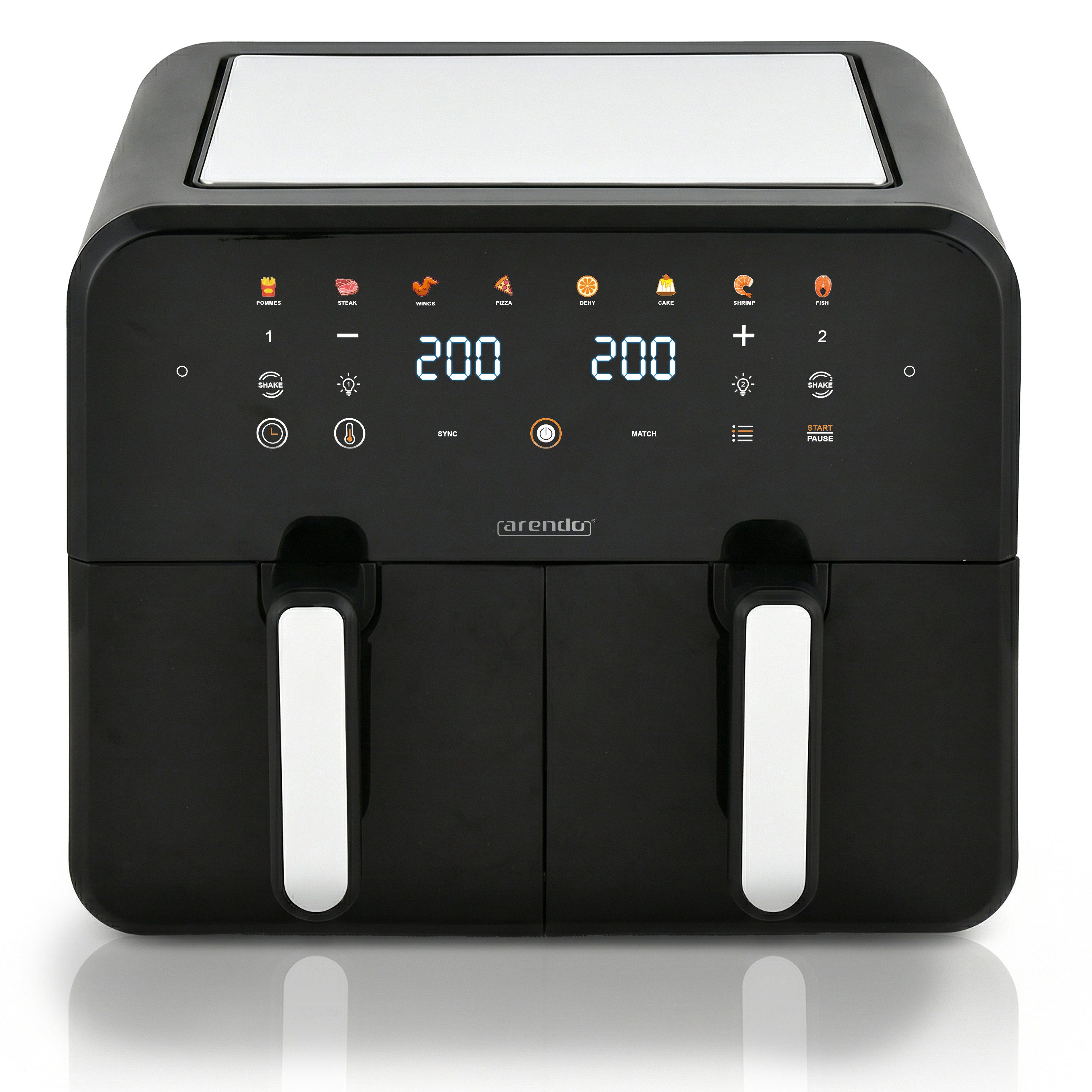 Heißluftfritteuse mit 2 Kammern Nebeneinander, XXL Doppelkammer Airfryer 11L, Dual Zone